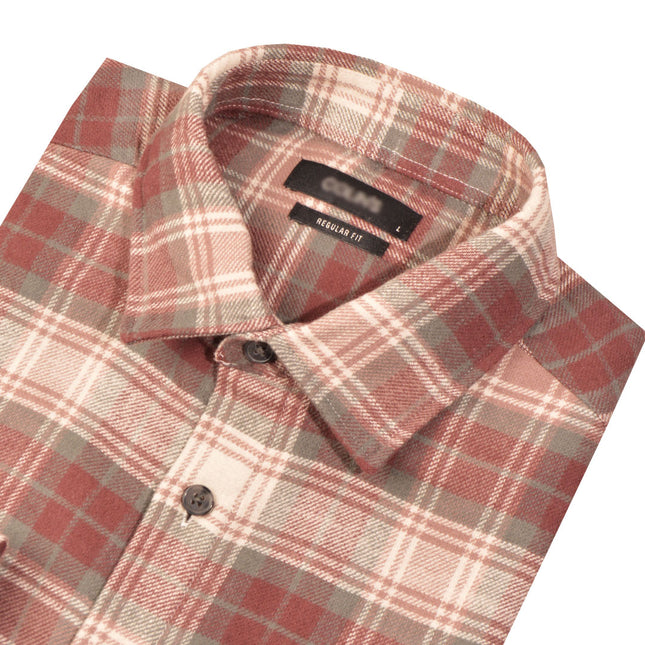 قميص شتوي رجالي كاروهات بأكمام طويلة وياقة عادية لون نبيتي