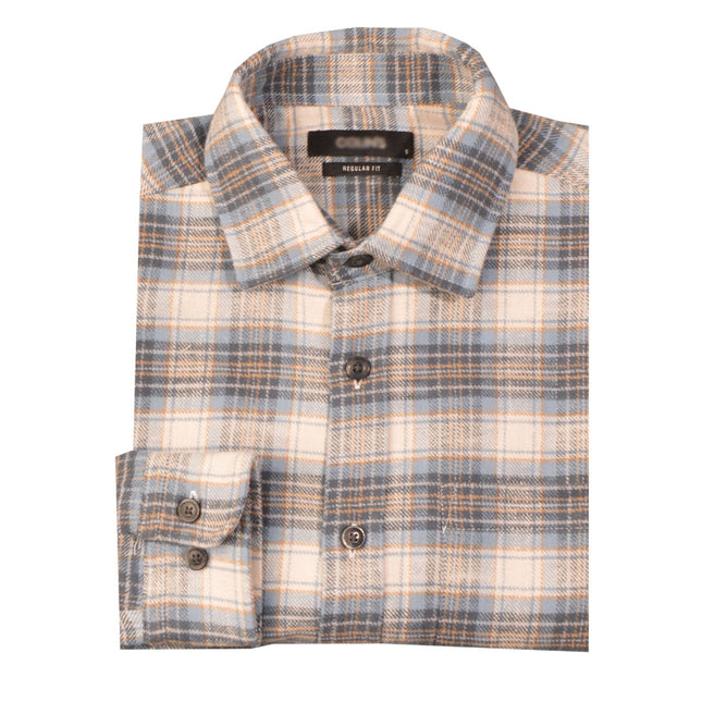 قميص شتوي رجالي كاروهات بأكمام طويلة وياقة عادية لون لبنى