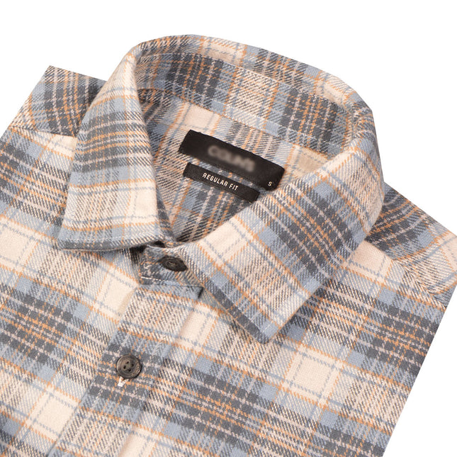 قميص شتوي رجالي كاروهات بأكمام طويلة وياقة عادية لون لبنى