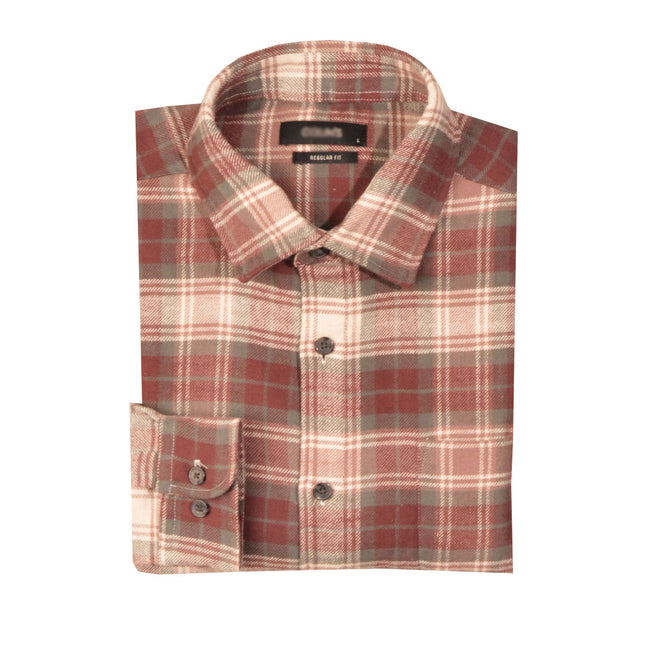 قميص شتوي رجالي كاروهات بأكمام طويلة وياقة عادية لون نبيتي