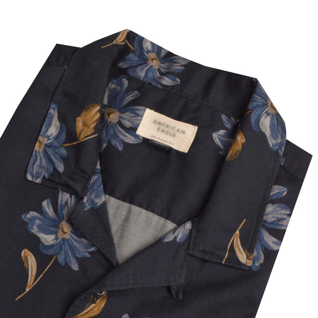 قميص رجالي نص كم بجيب نمط مشجر لون كحلي