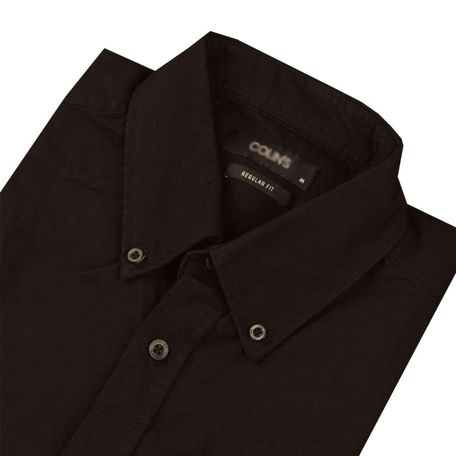 قميص رجالى ساده باكمام طويله بدون جيب ريجولار فيت لون اسود