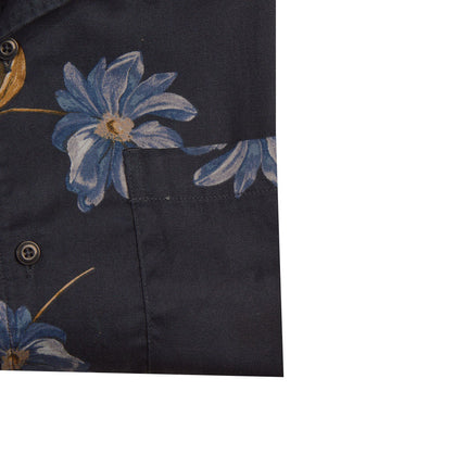 قميص رجالي نص كم بجيب نمط مشجر لون كحلي