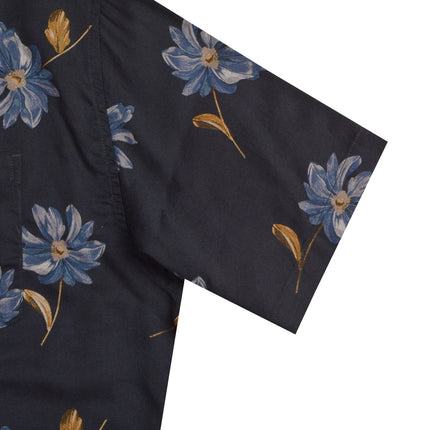 قميص رجالي نص كم بجيب نمط مشجر لون كحلي