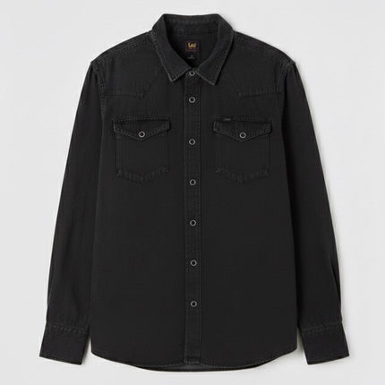 قميص رجالي جينز شتوى بجيوب امامية لون اسود