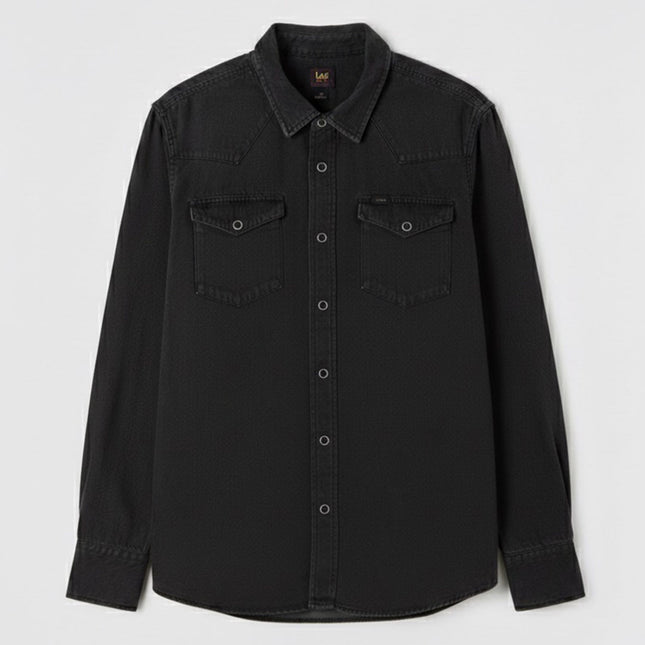 قميص رجالي جينز شتوى بجيوب امامية لون اسود