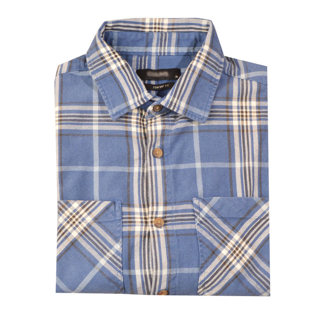 قميص شتوي رجالي كاروهات بأكمام طويلة وياقة عادية لون ازرق