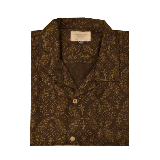 قميص رجالي نص كم بجيب خامه مستوردة مطبوع لون زيتي