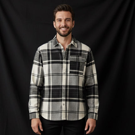 قميص رجالي شتوى كاروهات بجيوب امامية وياقة عاديه