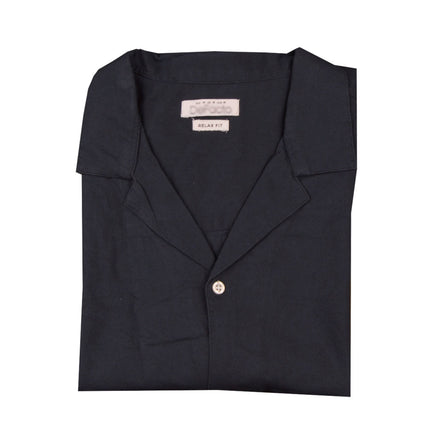 قميص كتان رجالي نص كم ساده قصه عاديه ريلاكسيد فيت لون كحلى