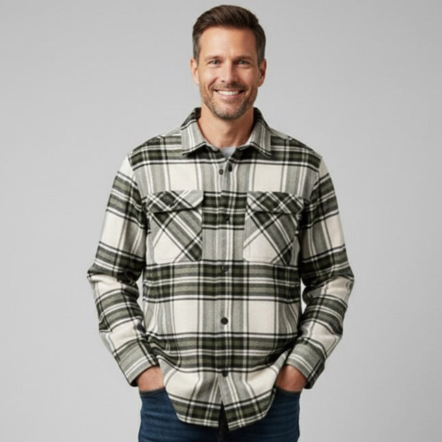 قميص رجالي شتوى كاروهات بجيوب امامية وياقه عاديه