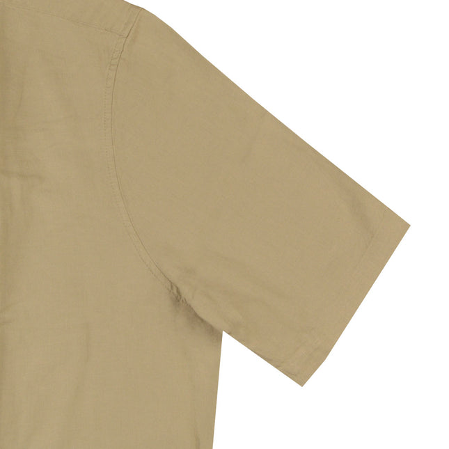 قميص كتان رجالي نص كم ساده قصه عاديه ريلاكست فيت لون زيتى