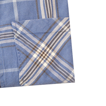 قميص شتوي رجالي كاروهات بأكمام طويلة وياقة عادية لون ازرق