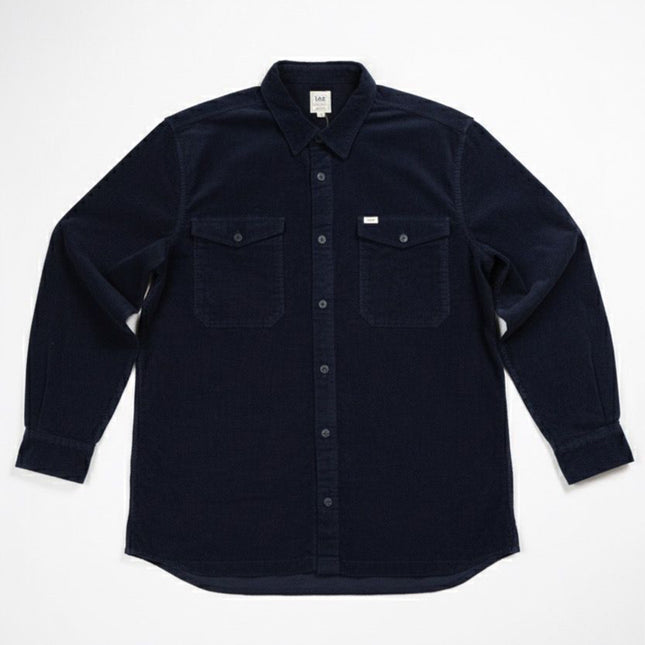 قميص رجالى قطيفه مضلع ساده بجيوب امامية لون كحلي