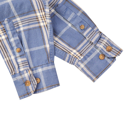 قميص شتوي رجالي كاروهات بأكمام طويلة وياقة عادية لون ازرق