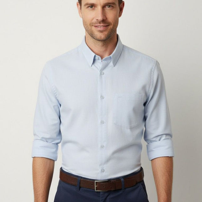 قميص كاجوال رمادي أكسفورد سادة لون لبني فاتح