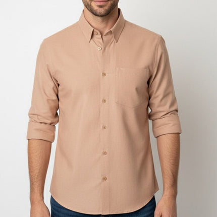 قميص كاجوال رمادي أكسفورد سادة لون بيج