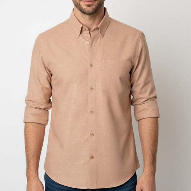 قميص كاجوال رمادي أكسفورد سادة لون بيج