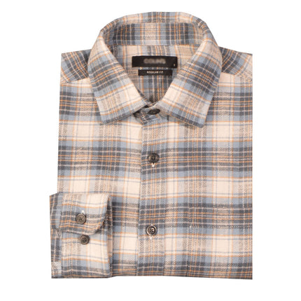 قميص شتوي رجالي كاروهات بأكمام طويلة وياقة عادية لون لبنى