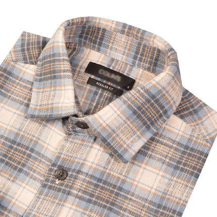 قميص شتوي رجالي كاروهات بأكمام طويلة وياقة عادية لون لبنى