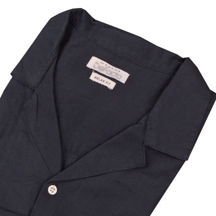 قميص كتان رجالي نص كم ساده قصه عاديه ريلاكسيد فيت لون كحلى