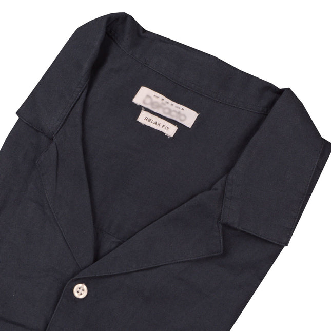 قميص كتان رجالي نص كم ساده قصه عاديه ريلاكسيد فيت لون كحلى