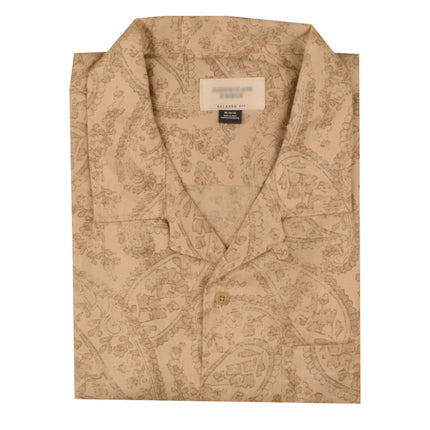 قميص رجالي نص كم بجيب امامي مطبوع لون بيج