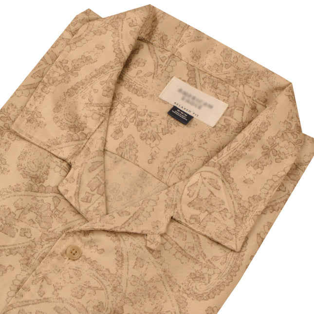 قميص رجالي نص كم بجيب امامي مطبوع لون بيج