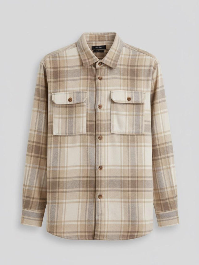 قميص رجالي شتوي بجيوب امامية لون بيج