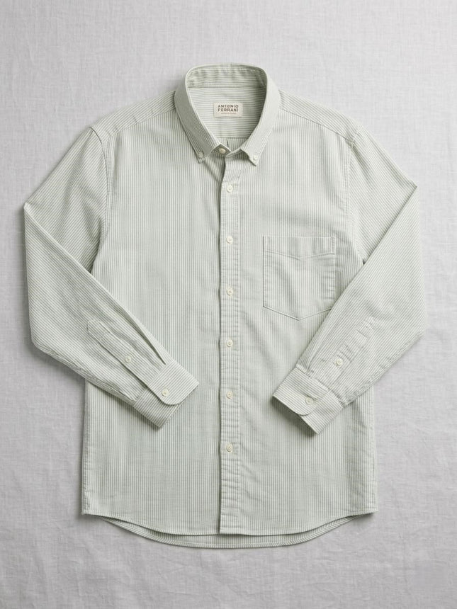 قميص رجالي بأكمام طويله سليم فيت لون زيت فاتح